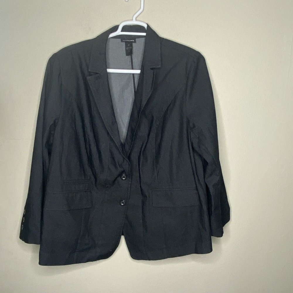Lane Bryant Blazer Women Plus 24 Black Denim Stretch Shoulder Pads